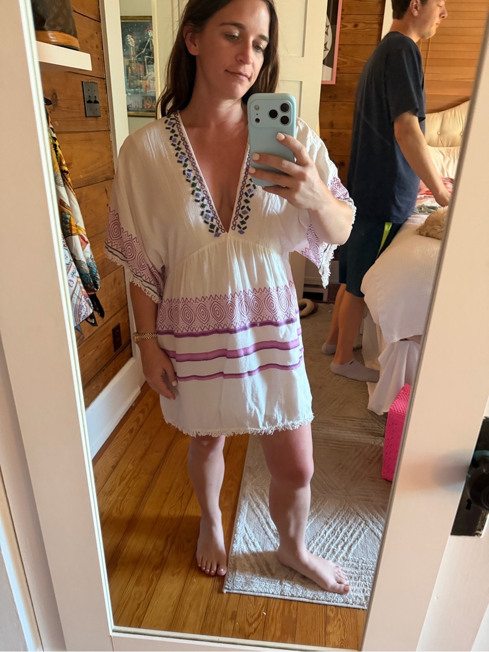 Zara White Mini Dress with Purple Embroidery